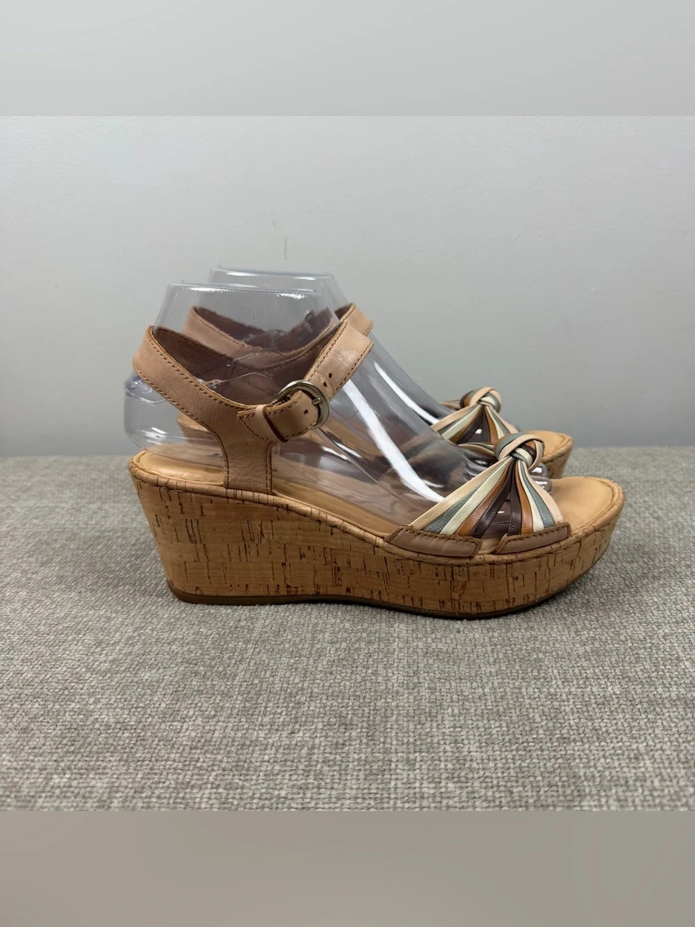 Born Cork Platform Leather Twist Strap Comfort Wedge Sandals Size 8 D58141 Boho